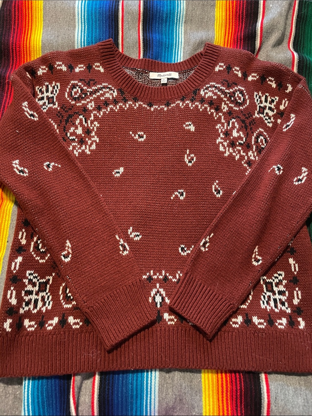 Madewell Maroon Bandana Paisley-Print Crewneck Sweater
